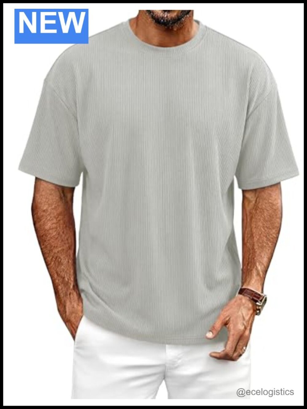 Ribbed Knit Drop Shoulder Loose Fit Quick Dry Gym Casual Tee